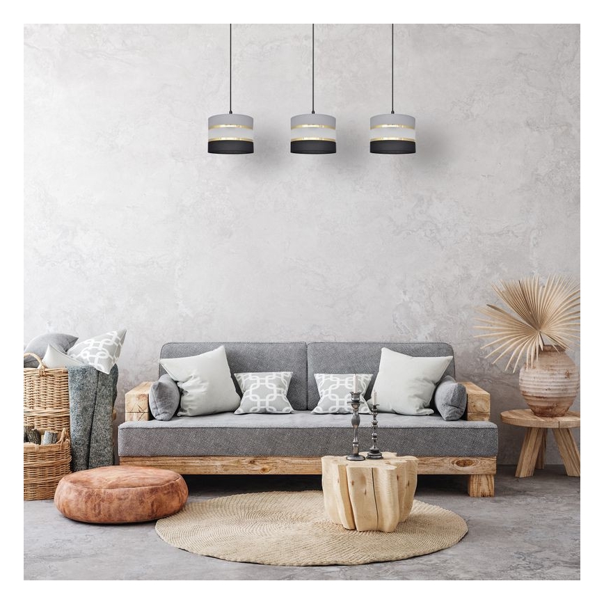Hanglamp aan een koord HELEN 3xE27/15W/230V zwart/grijs/gouden
