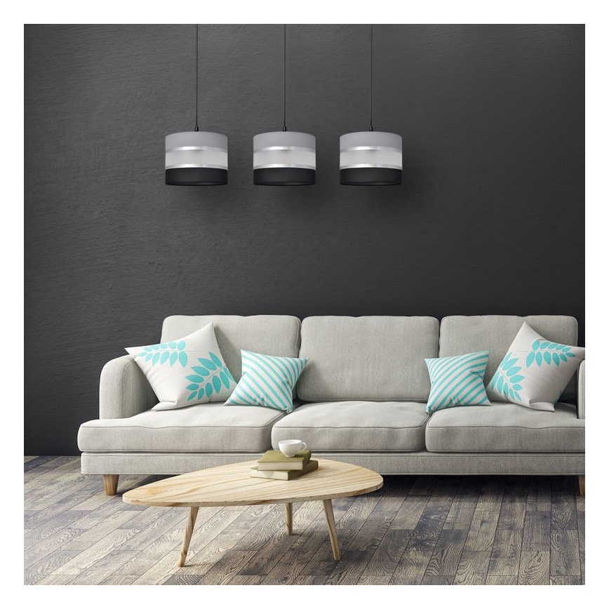 Hanglamp aan een koord HELEN 3xE27/15W/230V zwart/grijs/zilver