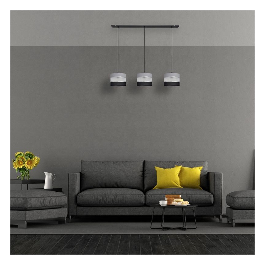 Hanglamp aan een koord HELEN 3xE27/15W/230V zwart/grijs/zilver