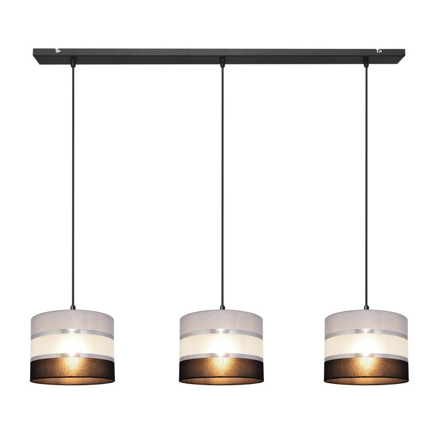 Hanglamp aan een koord HELEN 3xE27/15W/230V zwart/grijs/zilver