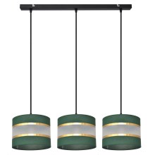 Hanglamp aan een koord HELEN 3xE27/60W/230V groen/goud