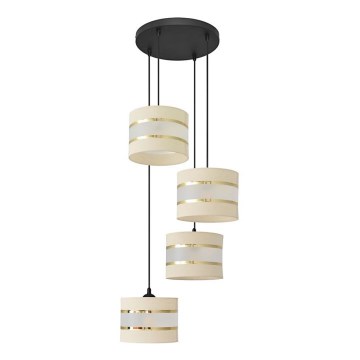 Hanglamp aan een koord HELEN 4xE27/15W/230V crème/zwart/gouden