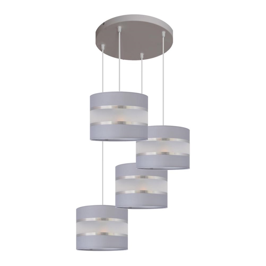 Hanglamp aan een koord HELEN 4xE27/15W/230V grijs/zilver