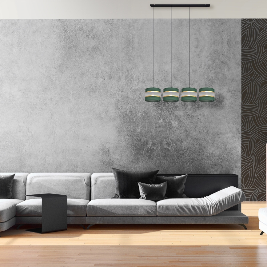 Hanglamp aan een koord HELEN 4xE27/15W/230V groen/goud