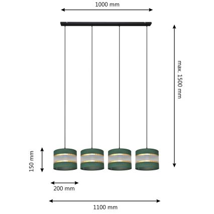 Hanglamp aan een koord HELEN 4xE27/15W/230V groen/goud