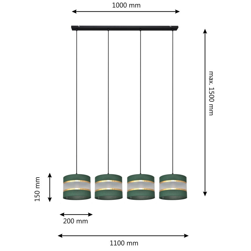 Hanglamp aan een koord HELEN 4xE27/15W/230V groen/goud