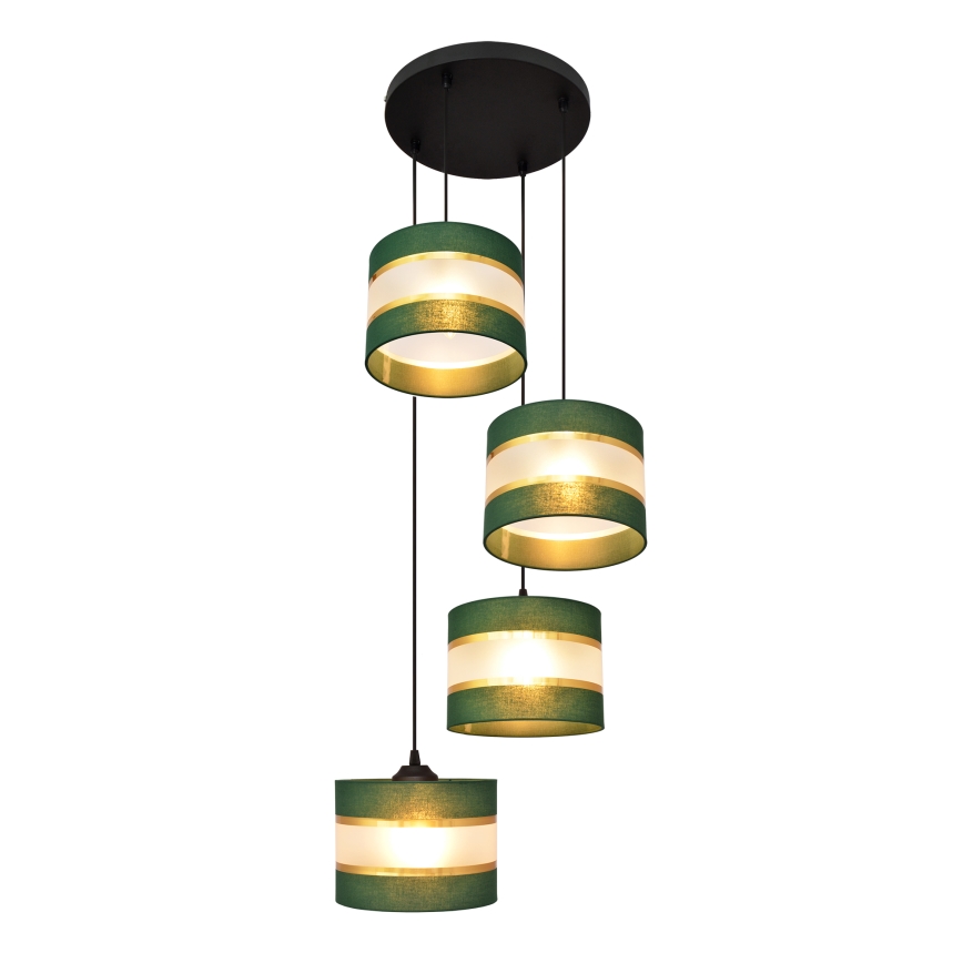 Hanglamp aan een koord HELEN 4xE27/15W/230V groen/goud