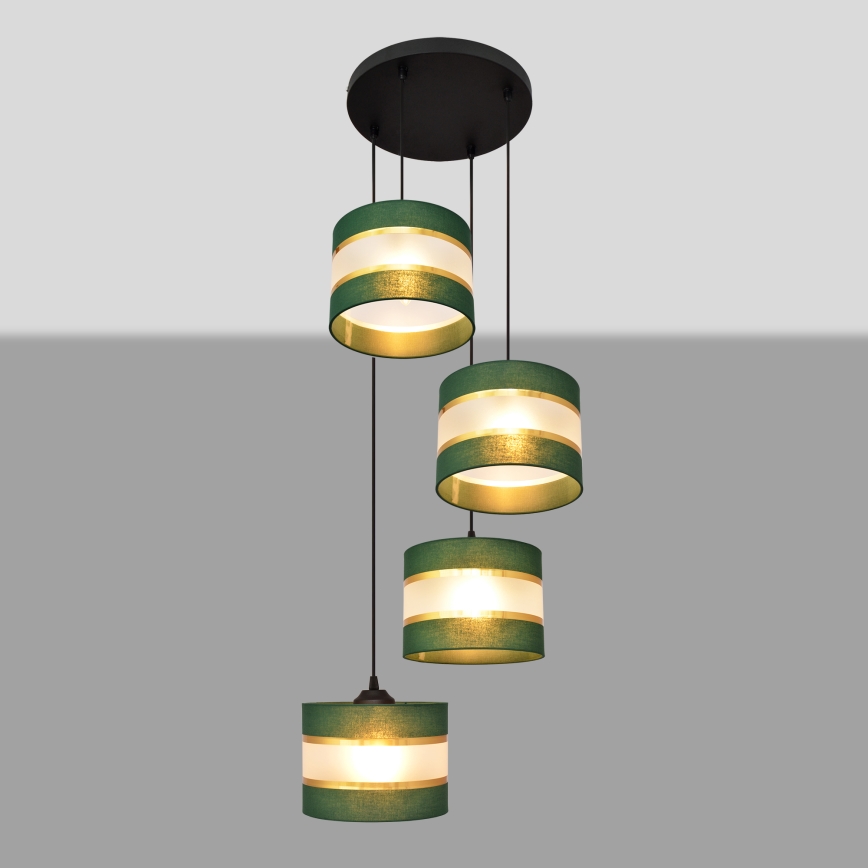 Hanglamp aan een koord HELEN 4xE27/15W/230V groen/goud