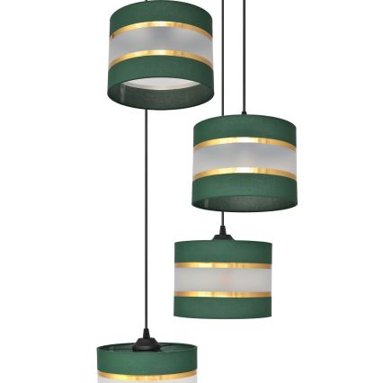 Hanglamp aan een koord HELEN 4xE27/15W/230V groen/goud