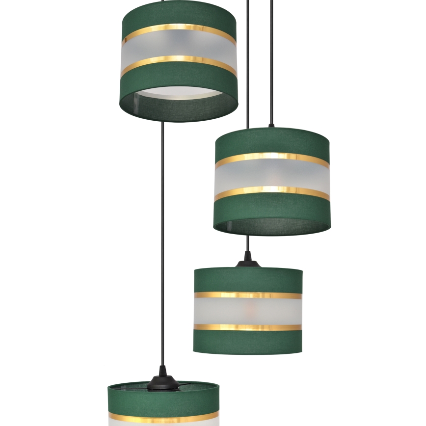 Hanglamp aan een koord HELEN 4xE27/15W/230V groen/goud