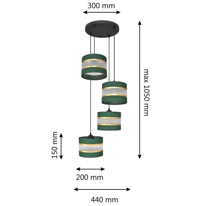 Hanglamp aan een koord HELEN 4xE27/15W/230V groen/goud