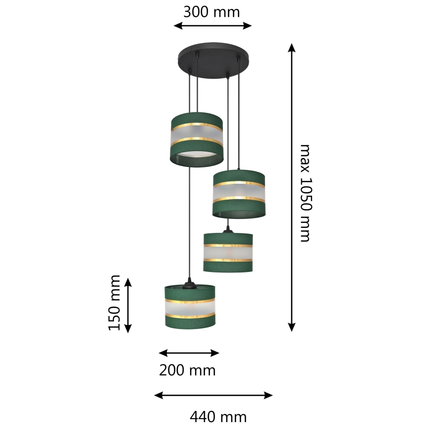 Hanglamp aan een koord HELEN 4xE27/15W/230V groen/goud