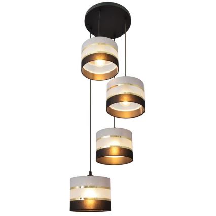 Hanglamp aan een koord HELEN 4xE27/15W/230V zwart/grijs/gouden