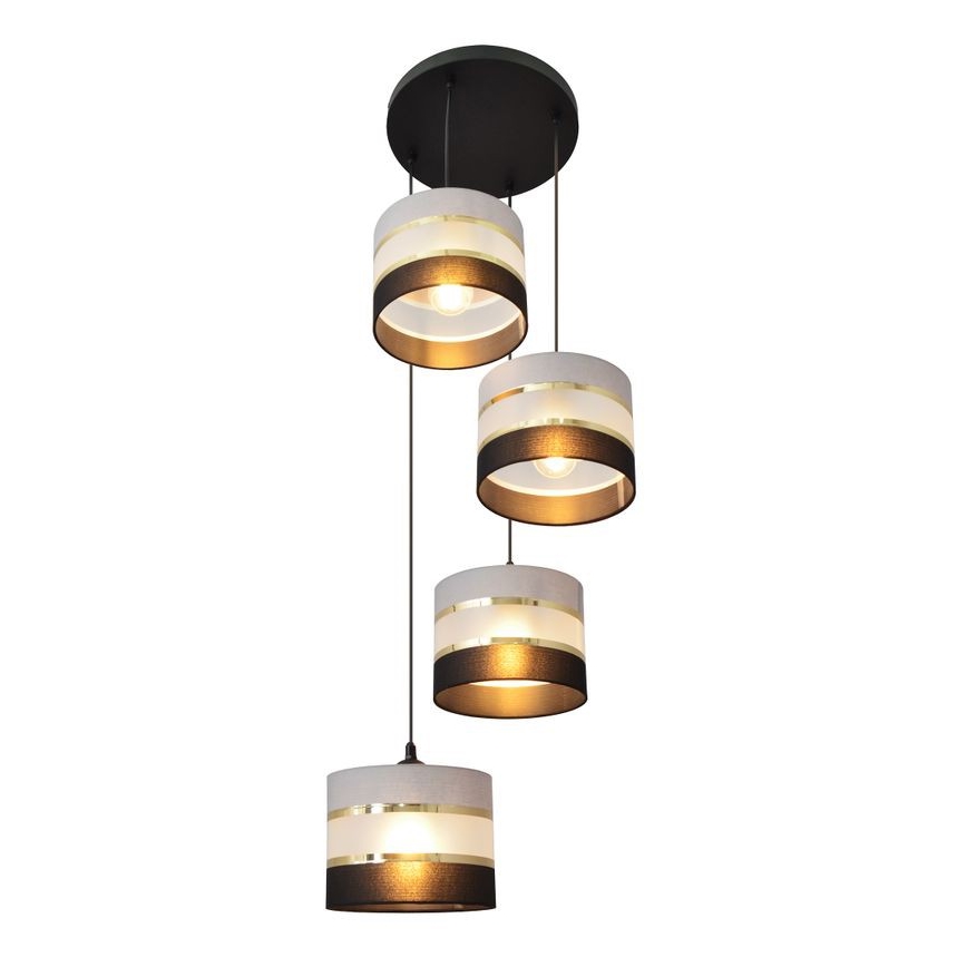 Hanglamp aan een koord HELEN 4xE27/15W/230V zwart/grijs/gouden