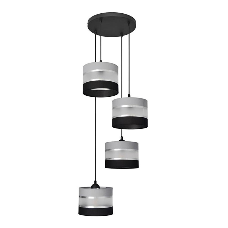 Hanglamp aan een koord HELEN 4xE27/15W/230V zwart/grijs/zilver