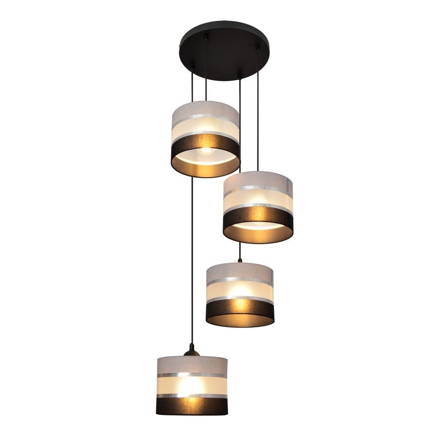 Hanglamp aan een koord HELEN 4xE27/15W/230V zwart/grijs/zilver