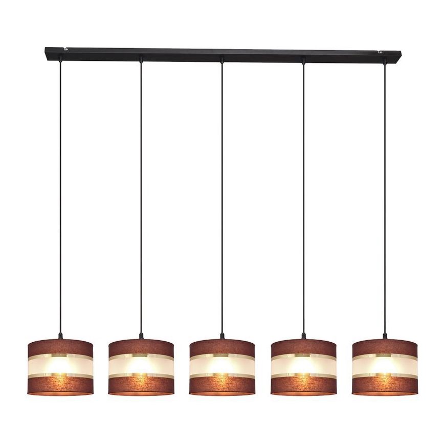 Hanglamp aan een koord HELEN 5xE27/15W/230V bruin/zwart/gouden