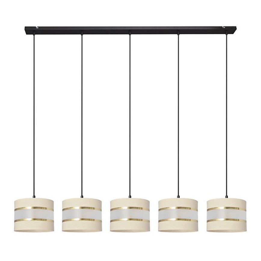 Hanglamp aan een koord HELEN 5xE27/15W/230V crème/zwart/gouden