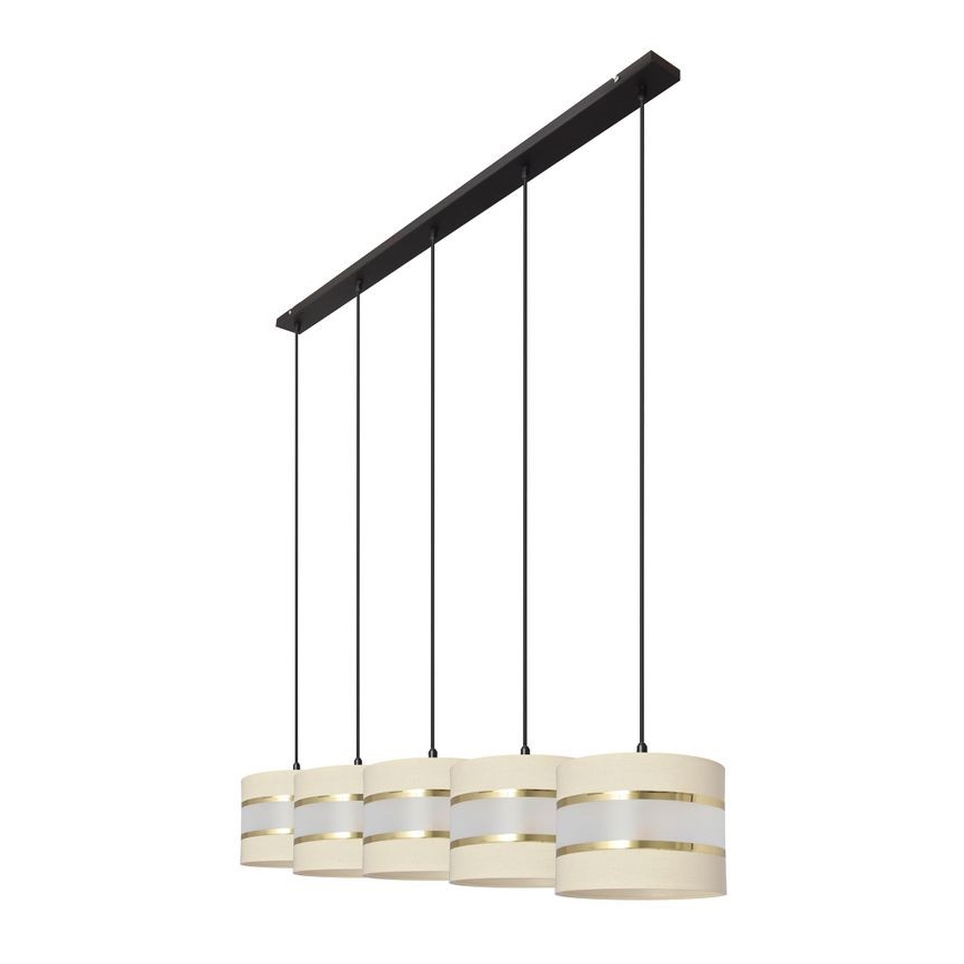Hanglamp aan een koord HELEN 5xE27/15W/230V crème/zwart/gouden