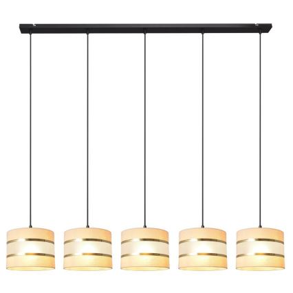 Hanglamp aan een koord HELEN 5xE27/15W/230V crème/zwart/gouden
