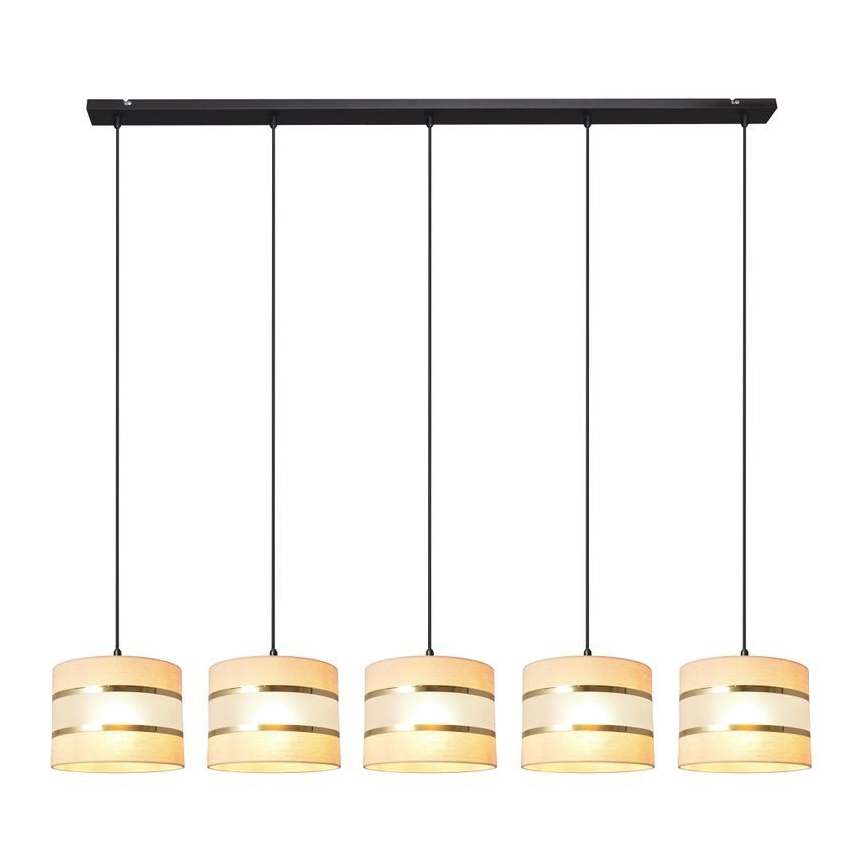 Hanglamp aan een koord HELEN 5xE27/15W/230V crème/zwart/gouden