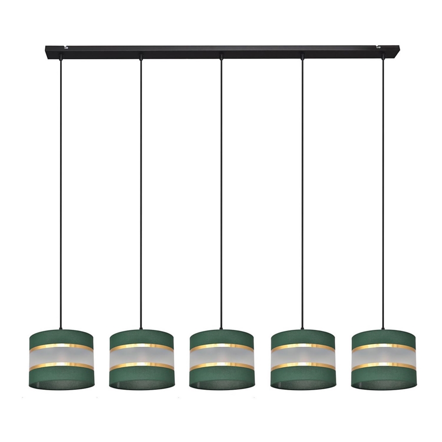 Hanglamp aan een koord HELEN 5xE27/15W/230V groen/goud