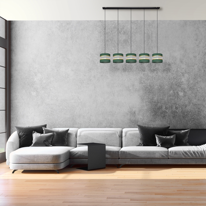 Hanglamp aan een koord HELEN 5xE27/15W/230V groen/goud