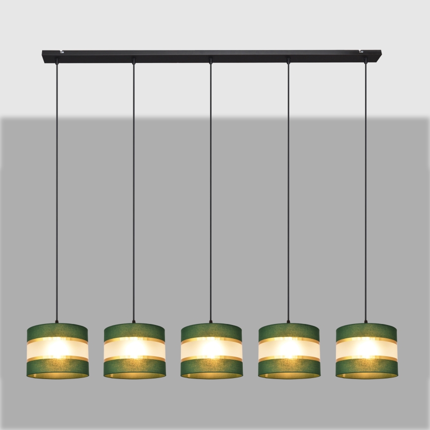 Hanglamp aan een koord HELEN 5xE27/15W/230V groen/goud