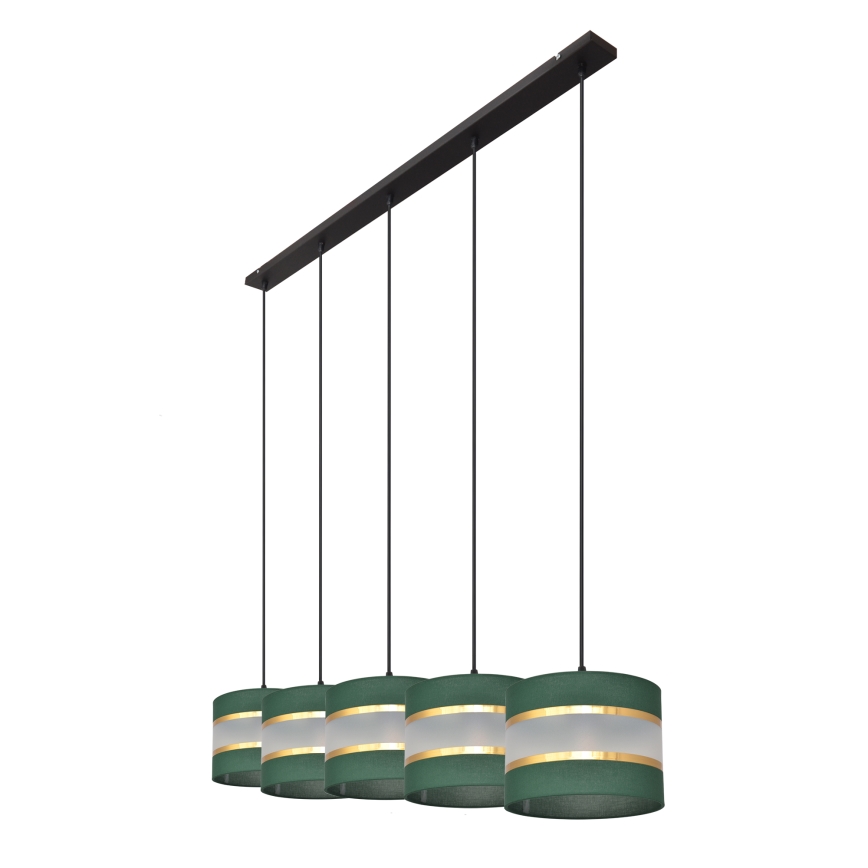 Hanglamp aan een koord HELEN 5xE27/15W/230V groen/goud