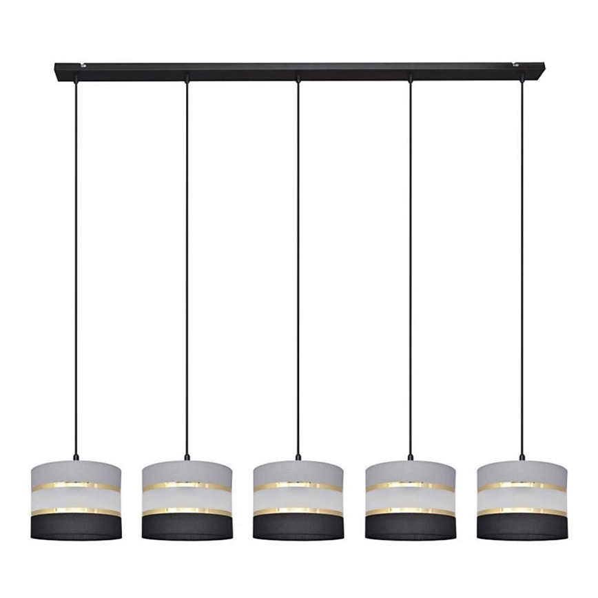 Hanglamp aan een koord HELEN 5xE27/15W/230V zwart/grijs/gouden