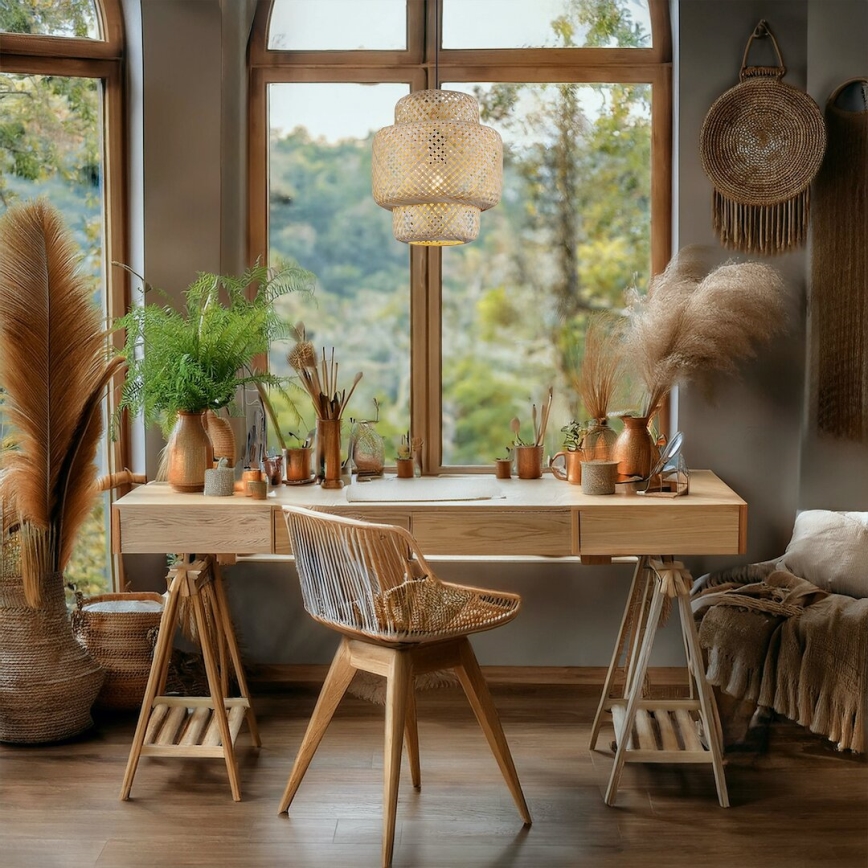 Hanglamp aan een koord HESTIA 1xE27/60W/230V diameter 30 cm bamboe
