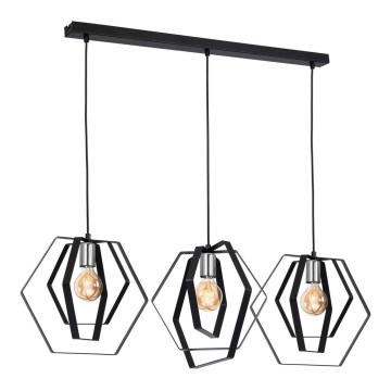 Hanglamp aan een koord HEXAGON 3xE27/60W/230V zwart/glanzend chroom