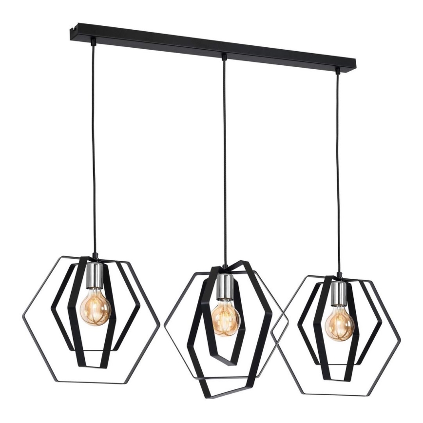 Hanglamp aan een koord HEXAGON 3xE27/60W/230V zwart/glanzend chroom