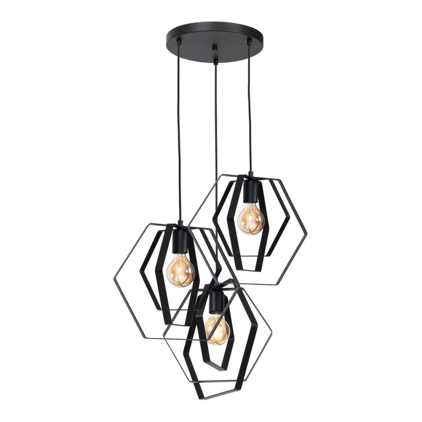 Hanglamp aan een koord HEXAGON 3xE27/60W/230V zwart rond