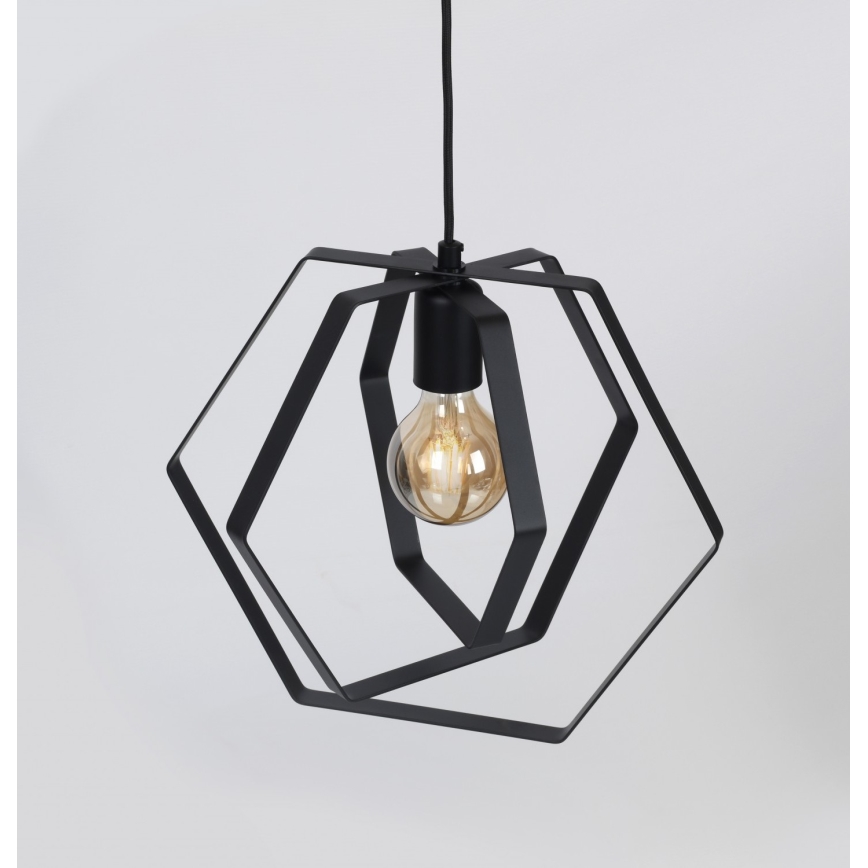 Hanglamp aan een koord HEXAGON 3xE27/60W/230V zwart rond