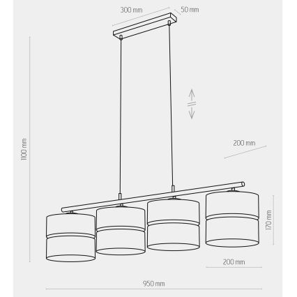 Hanglamp aan een koord HILTON 4xE27/15W/230V messing/zwart