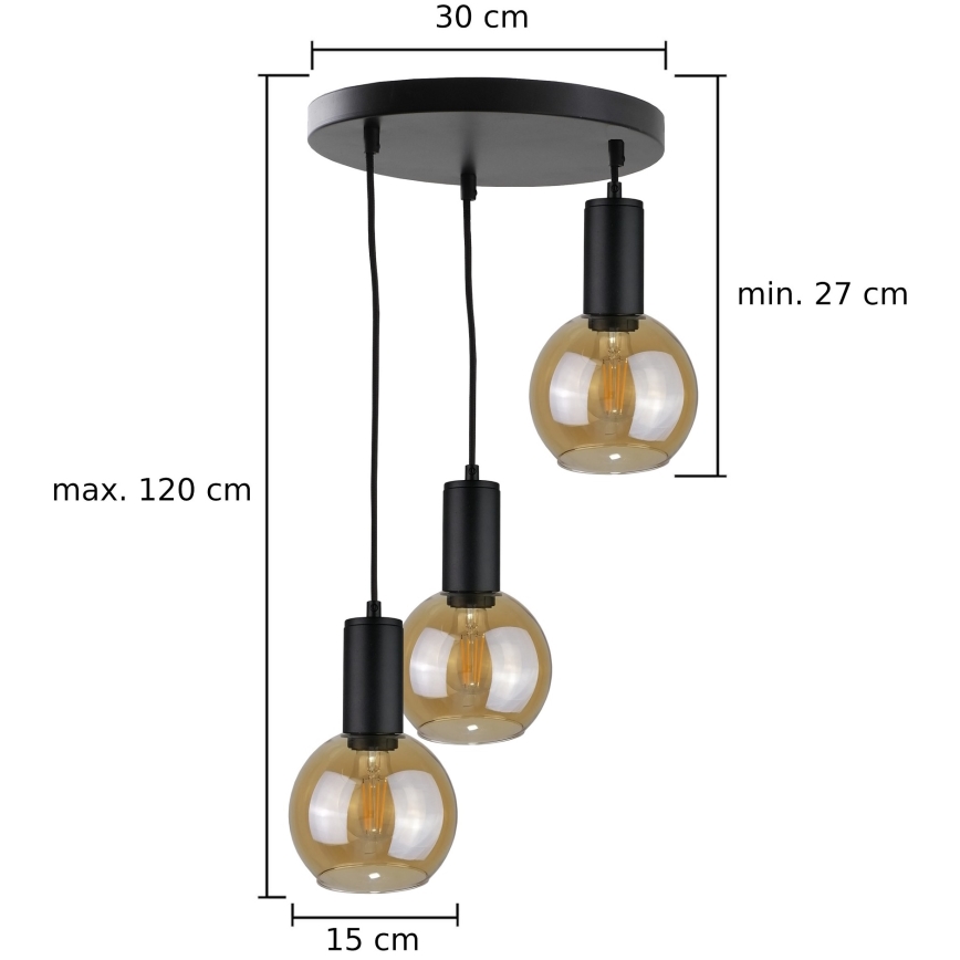 Hanglamp aan een koord JANTAR BLACK 3xE27/60W/230V diameter 30 cm