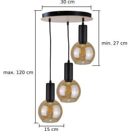 Hanglamp aan een koord JANTAR WOOD 3xE27/60W/230V diameter 30 cm