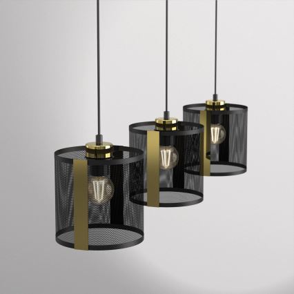 Hanglamp aan een koord KAGA 3xE27/60W/230V zwart/gouden