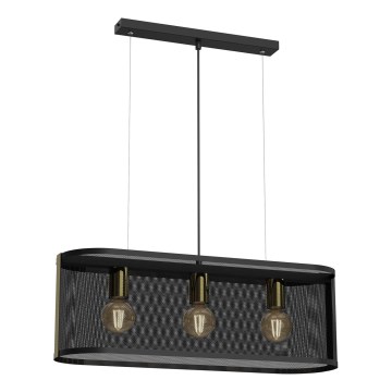 Hanglamp aan een koord KAGA 3xE27/60W/230V zwart/gouden