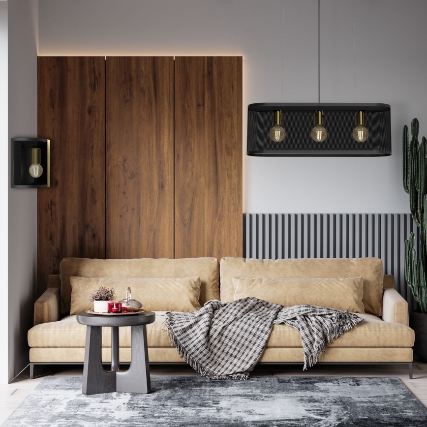 Hanglamp aan een koord KAGA 3xE27/60W/230V zwart/gouden