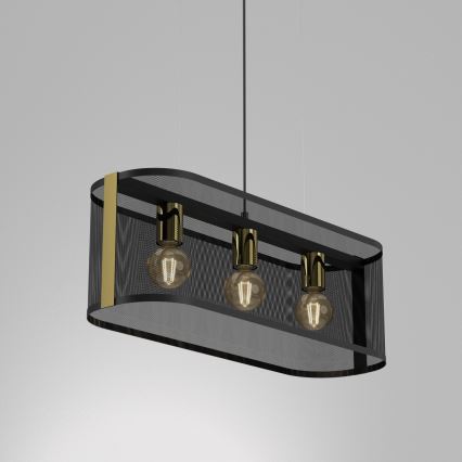 Hanglamp aan een koord KAGA 3xE27/60W/230V zwart/gouden