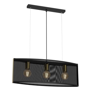 Hanglamp aan een koord KAGA 3xE27/60W/230V zwart/gouden