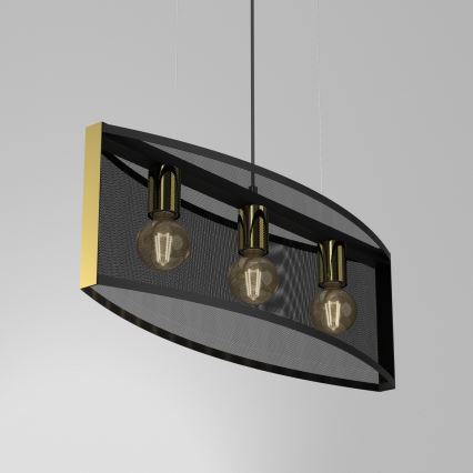 Hanglamp aan een koord KAGA 3xE27/60W/230V zwart/gouden