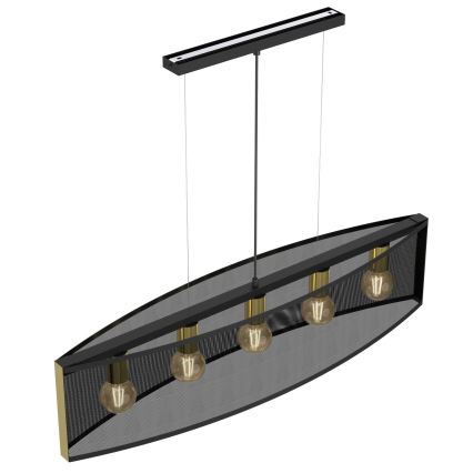 Hanglamp aan een koord KAGA 5xE27/60W/230V zwart/gouden