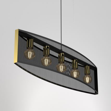 Hanglamp aan een koord KAGA 5xE27/60W/230V zwart/gouden