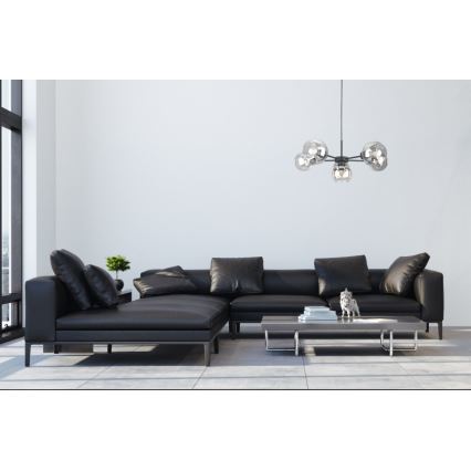 Hanglamp aan een koord KALIOPE 6xE27/60W/230V zwart/doorzichtig