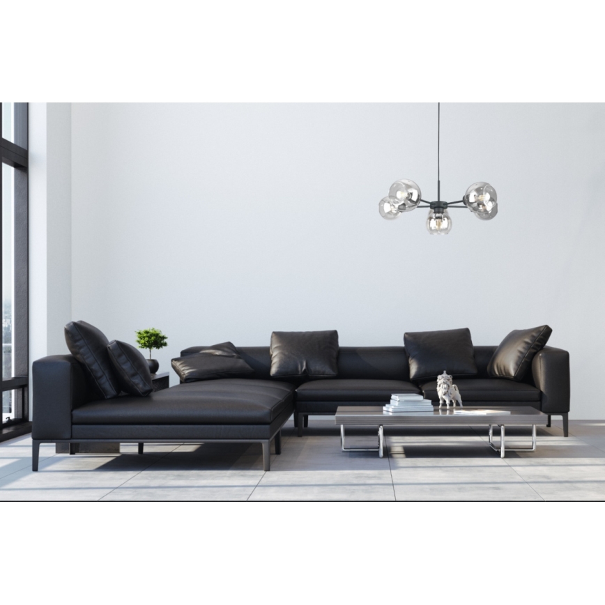 Hanglamp aan een koord KALIOPE 6xE27/60W/230V zwart/doorzichtig