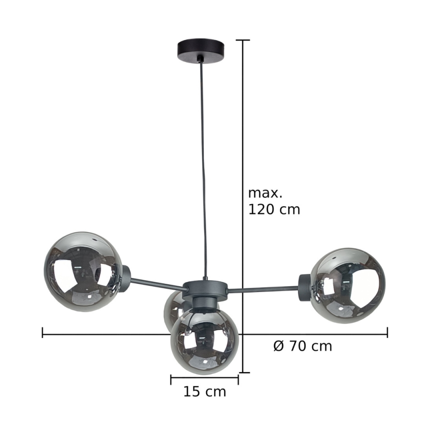 Hanglamp aan een koord KALIOPE II 4xE14/50W/230V zwart/gerookt zwart
