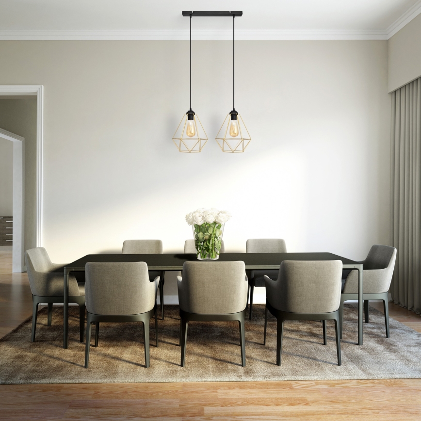 Hanglamp aan een koord KARO 2xE27/15W/230V goud/zwart